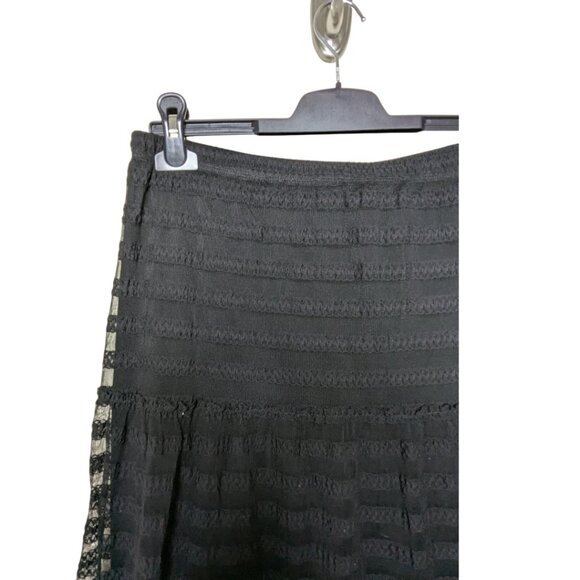 Chico's Black Lace overlay Tiered sheer Midi Skirt Gypsy Broom 1(8-10) - Picture 3 of 5